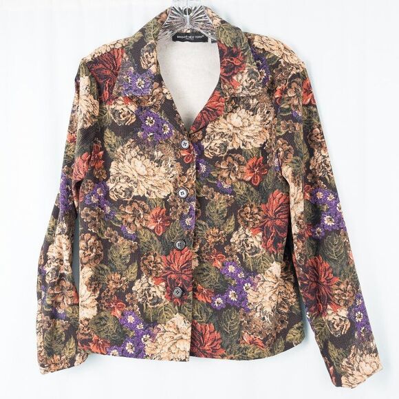 Briggs New York Floral Button Up Blazer Womens Petite Medium Retro Cottagecore - Picture 1 of 14